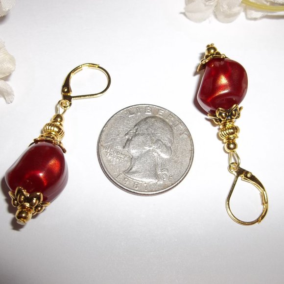 Dark Orange & Gold Beaded Earrings Set NWT 5449 - Picture 3 of 7